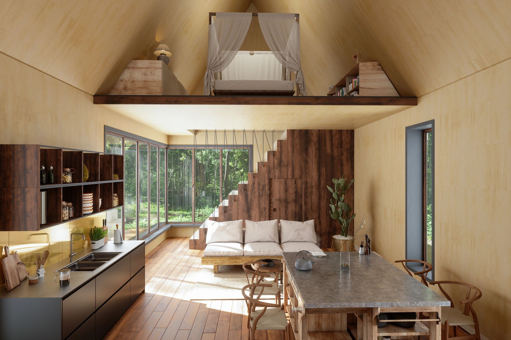 Modern living room with natural textures